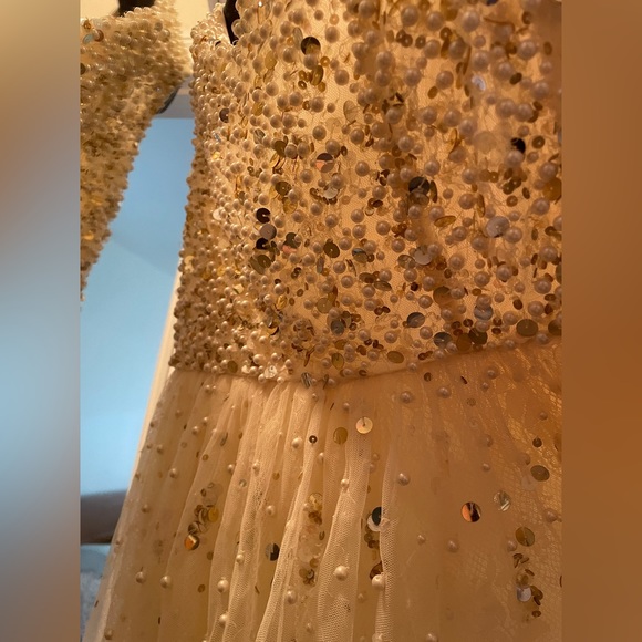 Free People Champagne Shine So Bright Dress Tulle Lace Beads Pearls Size 2 - Picture 8 of 10